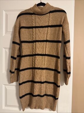 Maurices Tan and Black Striped Turtleneck Sweater Dress